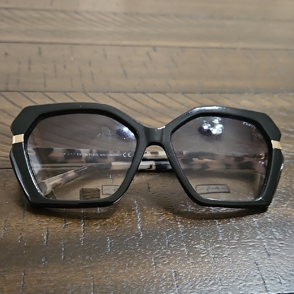 Emilio Pucci Black Oversized Geometric Sunglasses with Gold Accents